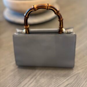 Classic Gray Top-Handle Women's Bag with Bamboo Handles